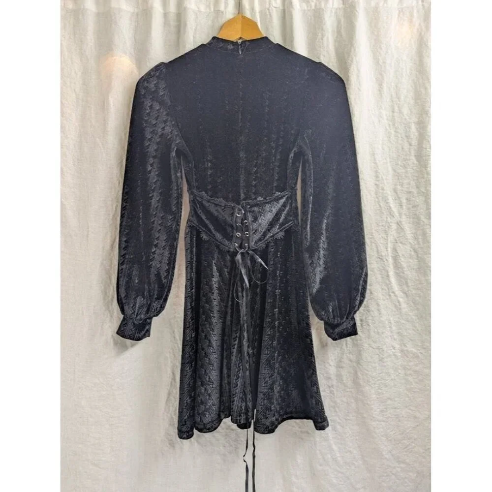 no brand women's sz Medium black velvet heart shaped peep chest mini dress E9 - Picture 4 of 9